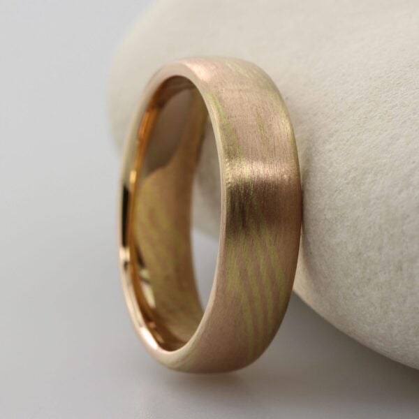 The Hayakawa: 18ct Rose Gold Mokume Gane Wedding Ring with 18ct Yellow Gold