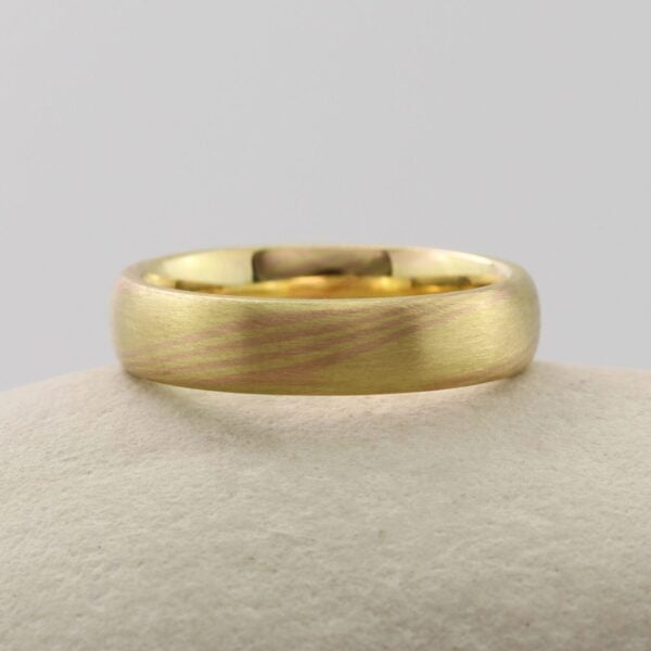 The Hayakawa: 18ct Yellow Gold Mokume Gane Wedding Ring with 18ct Rose Gold