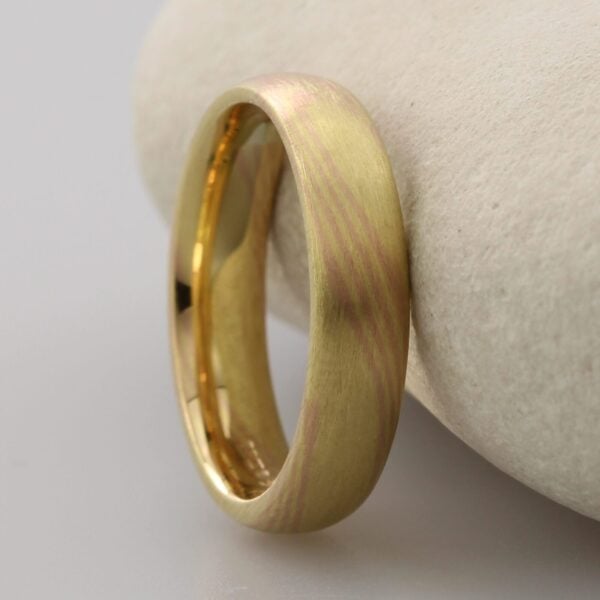 The Hayakawa: 18ct Yellow Gold Mokume Gane Wedding Ring with 18ct Rose Gold
