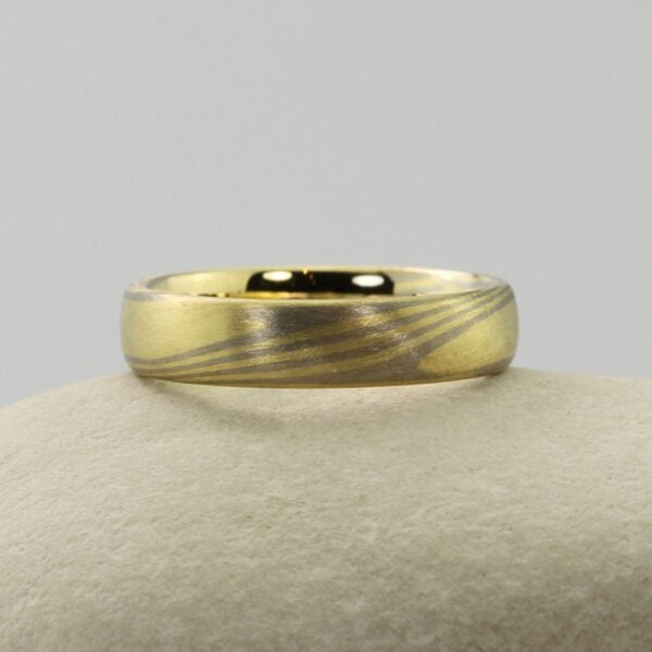 The Hayakawa: 18ct Yellow Gold Mokume Gane Wedding Ring with 18ct White Gold
