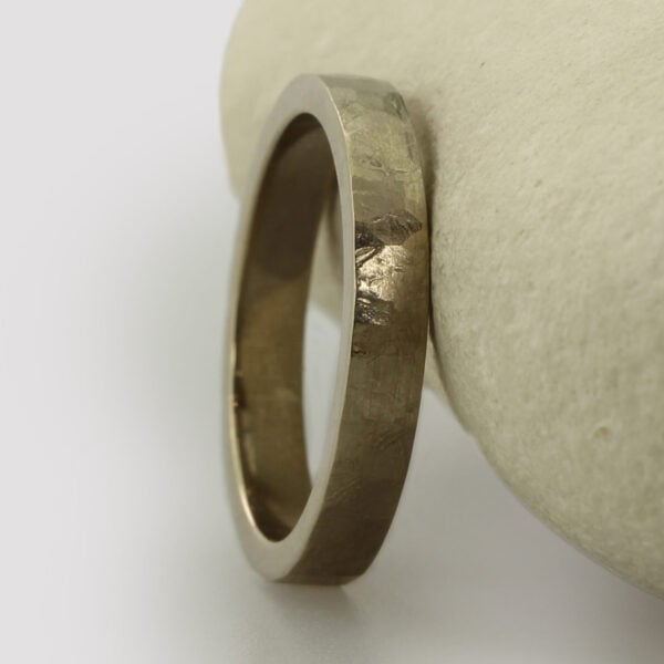 The Cavanacaw: 3mm 18ct White Gold Wedding Ring with Hammered finish