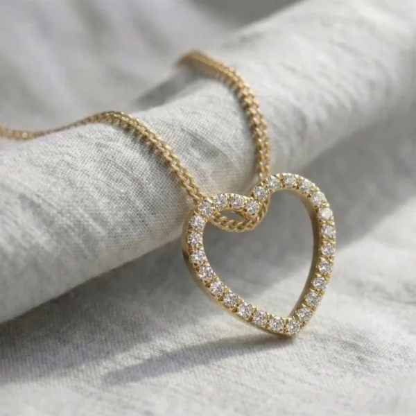 Handmade 18ct Yellow Gold and Diamond Open Heart Pendant