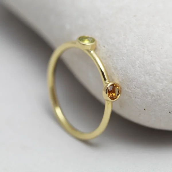 Eco Friendly 14ct Yellow Gold Emerald & Citrine Stone Stacking Ring