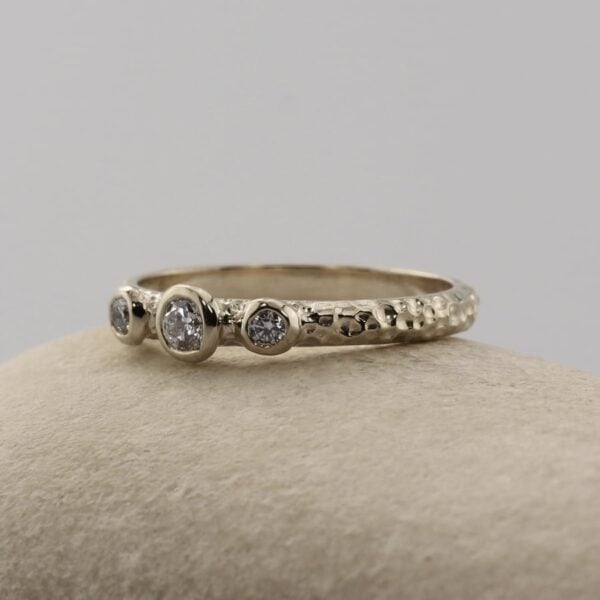 The White: 18ct White Gold Diamond or Moissanite Trilogy Engagement Ring