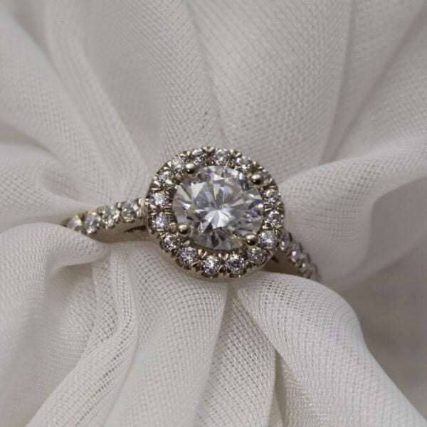 The Massan: Handmade 18ct White Gold Diamond or Moissanite Halo Engagement Ring