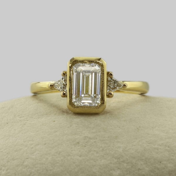 The Rye: Handmade 14ct Yellow Gold Emerald Cut Diamond or Moissanite Engagement Ring