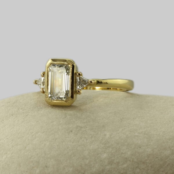 The Rye: Handmade 14ct Yellow Gold Emerald Cut Diamond or Moissanite Engagement Ring