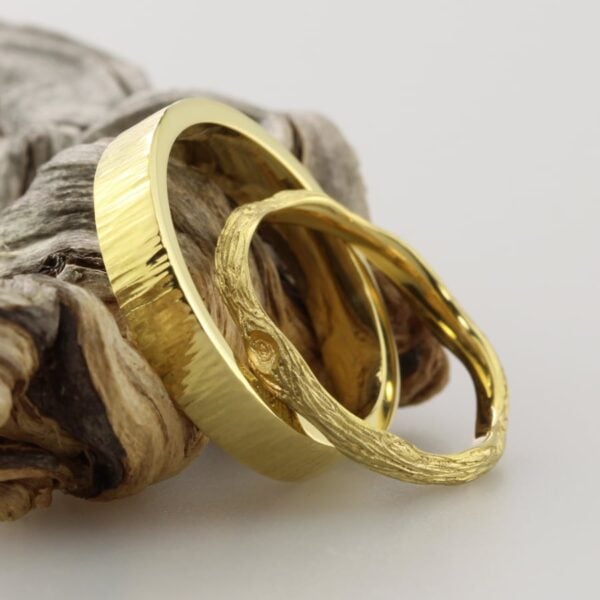 The Twig and Bark: Handmade 14ct Yellow Gold Wedding Ring Set