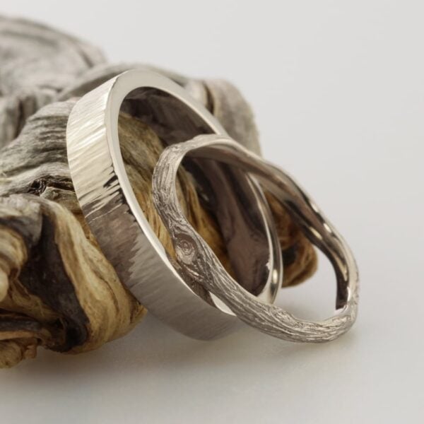 The Twig and Bark: Handmade 14ct White Gold Wedding Ring Set