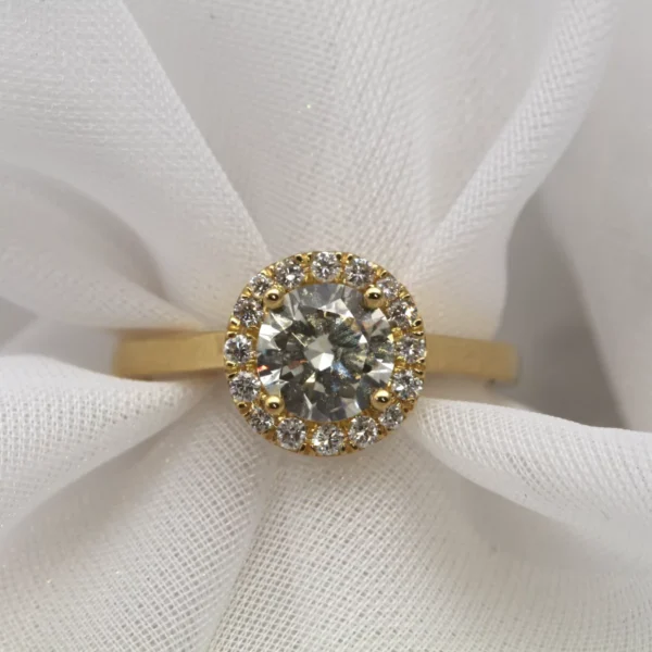 The Shira: Handmade 18ct Yellow Gold Diamond or Moissanite Halo Engagement Ring