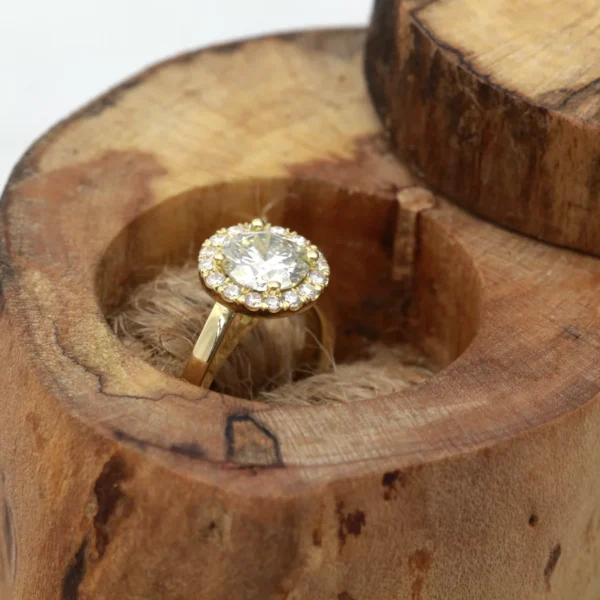 The Shira: Handmade 14ct Yellow Gold Diamond or Moissanite Halo Engagement Ring