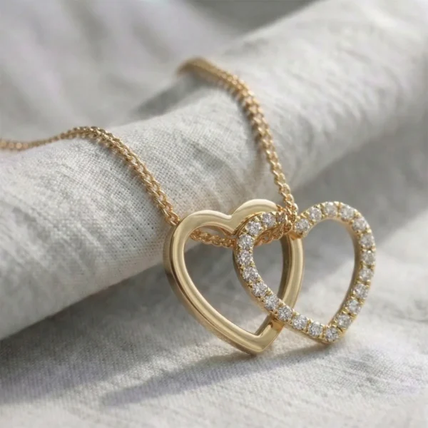Handmade 18ct Yellow Gold and Diamond Linked Open Hearts Pendant