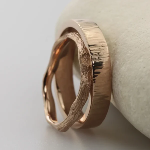 The Twig and Bark: Handmade 18ct Rose Gold Wedding Ring Set