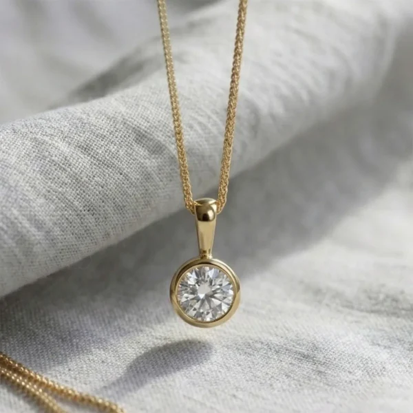 Recycled 18ct Yellow Gold Round Rub Over Diamond or Moissanite Pendant