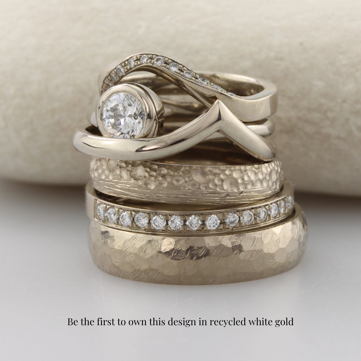 The Glass: Eco 14ct White Gold Diamond Bespoke Wishbone Ring