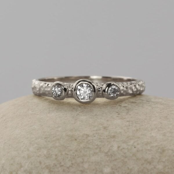The White: 950 Platinum Diamond or Moissanite Trilogy Engagement Ring