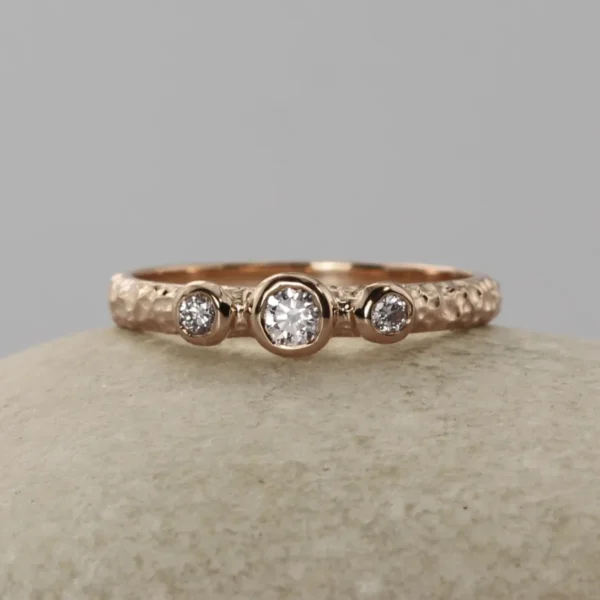 The White: 14ct Rose Gold Diamond or Moissanite Trilogy Engagement Ring