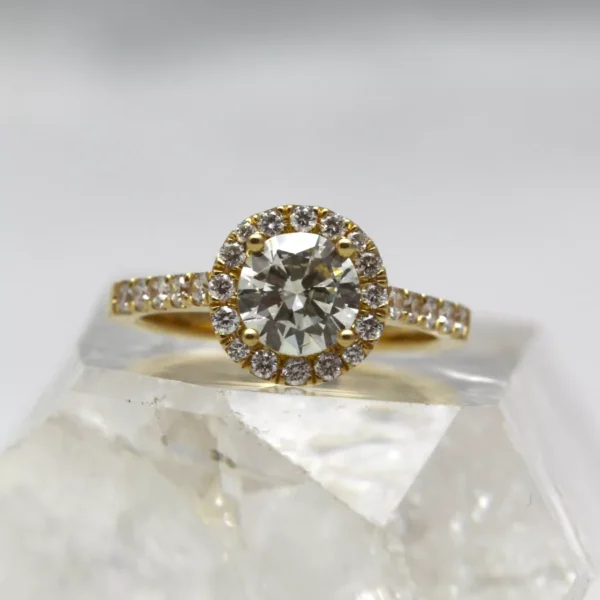 The Massan: Handmade 18ct Yellow Gold Diamond or Moissanite Halo Engagement Ring