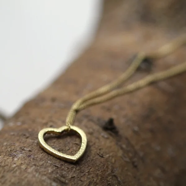 Handmade Hammered 18ct Yellow Gold Open Heart Pendant