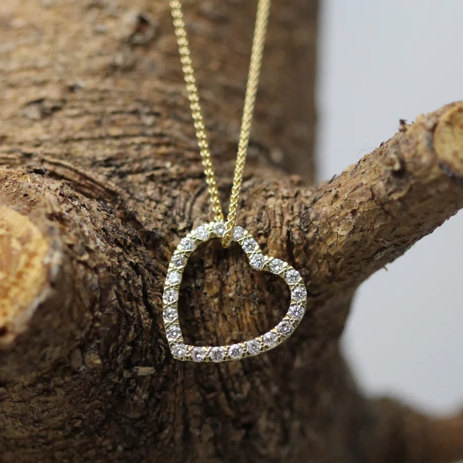Handmade 9ct Yellow Gold and Diamond Open Heart Pendant