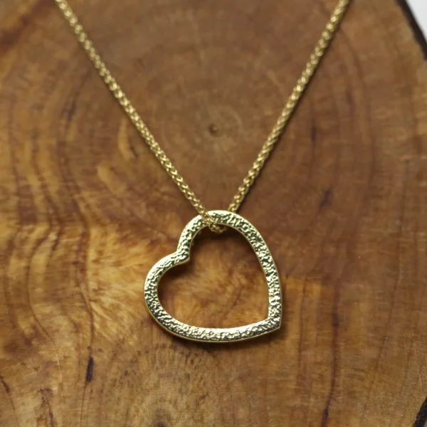 Handmade Hammered 18ct Yellow Gold Open Heart Pendant