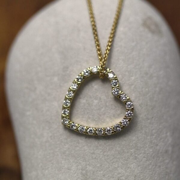 Handmade 18ct Yellow Gold and Diamond Open Heart Pendant