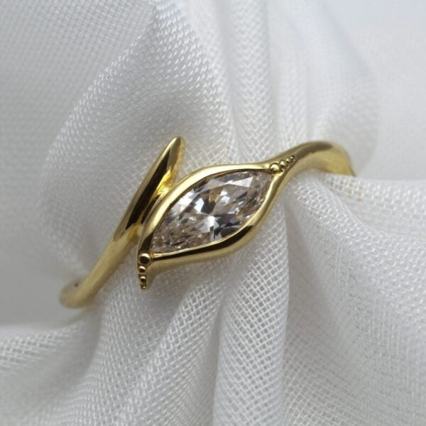 The Raven: Recycled 18ct Yellow Gold Marquise Diamond or Moissanite Engagement Ring