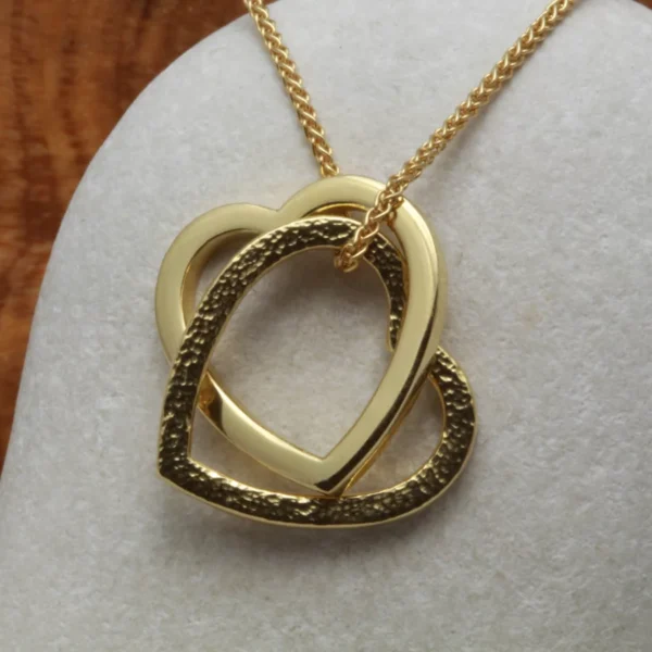 Handmade 18ct Yellow Gold Linked Open Hearts Pendant
