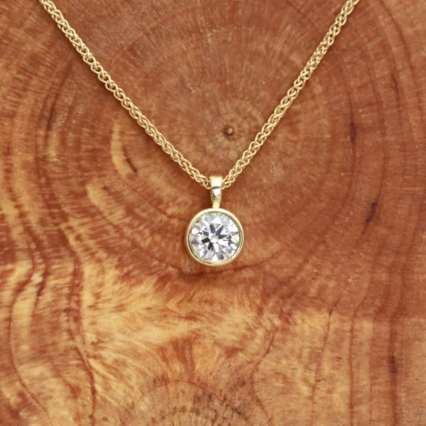 Recycled 18ct Yellow Gold Round Rub Over Diamond or Moissanite Pendant