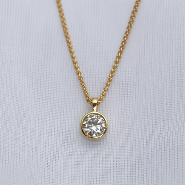 Recycled 18ct Yellow Gold Round Rub Over Diamond or Moissanite Pendant