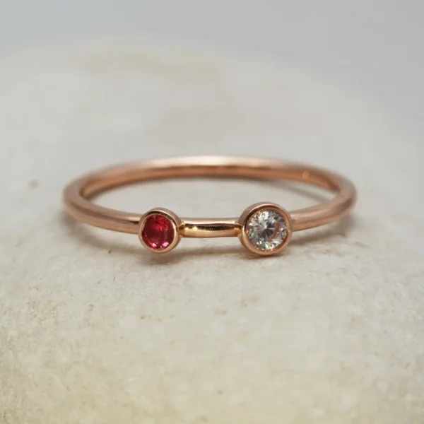 Recycled 14ct Rose Gold Ruby & Diamond/Moissanite Stacking Ring