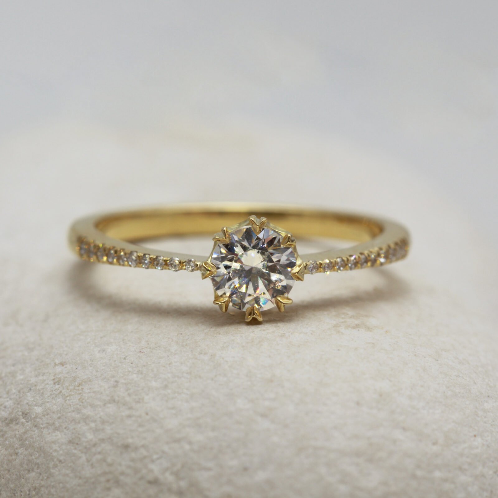 The Cally: 18ct Yellow Gold Crown Set Diamond or Moissanite Engagement Ring