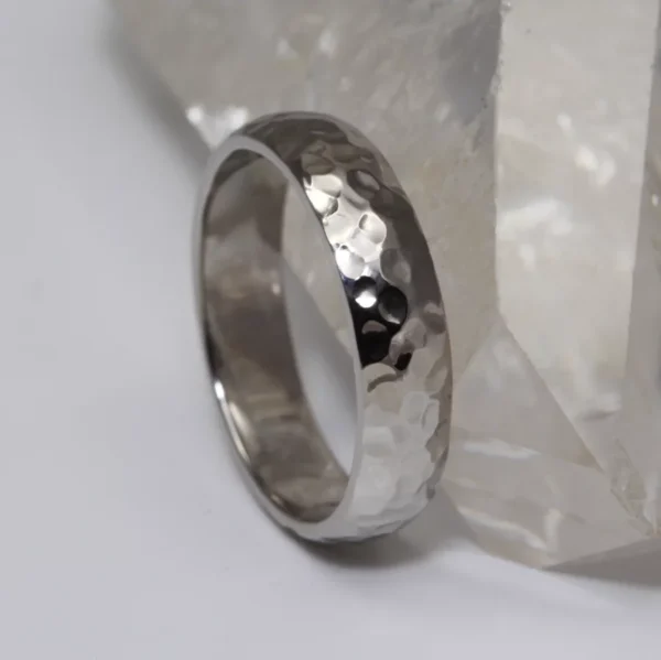 The Glenshee: Recycled 950 Platinum Wedding Ring with Hammered finish