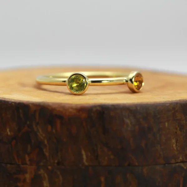 Eco Friendly 14ct Yellow Gold Emerald & Citrine Stone Stacking Ring