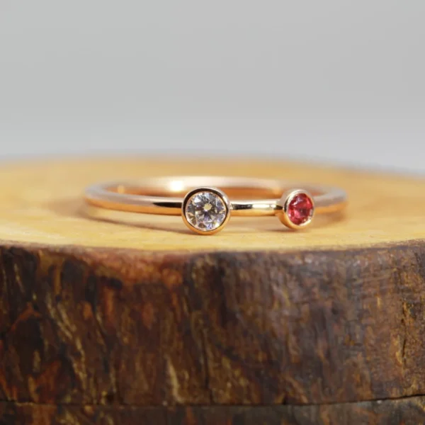 Recycled 14ct Rose Gold Ruby & Diamond/Moissanite Stacking Ring