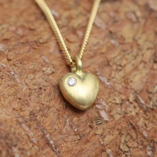 Handmade 9ct or 18ct Gold Bubble Heart with Diamond Pendant