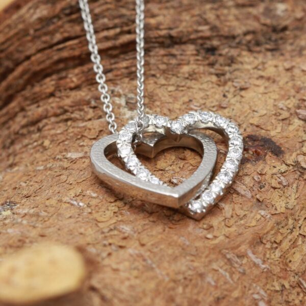 Handmade Platinum and Diamond Linked Open Hearts Pendant