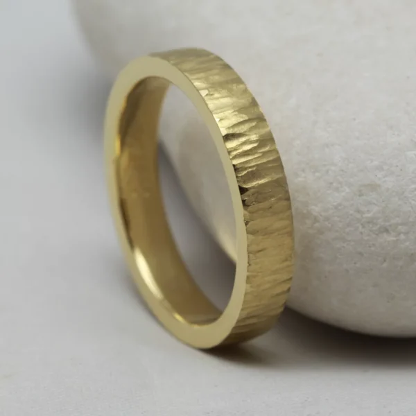 The Coul: Handmade 18ct Yellow Gold Wedding Band with bark effect finish