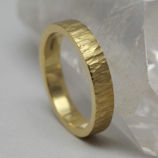 The Coul: Handmade 18ct Yellow Gold Wedding Band with bark effect finish