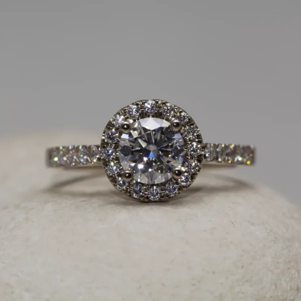 The Massan: Handmade 14ct White Gold Diamond or Moissanite Halo Engagement Ring