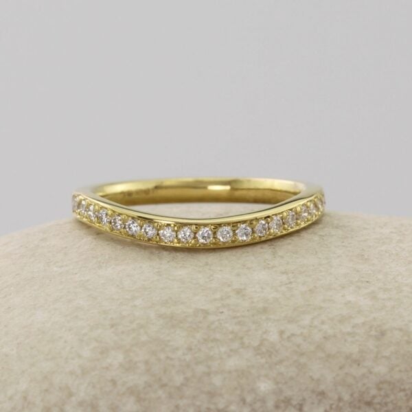 The Creevan: Handmade 18ct Yellow Gold Bead Set Bespoke Curved Diamond or Moissanite Ring