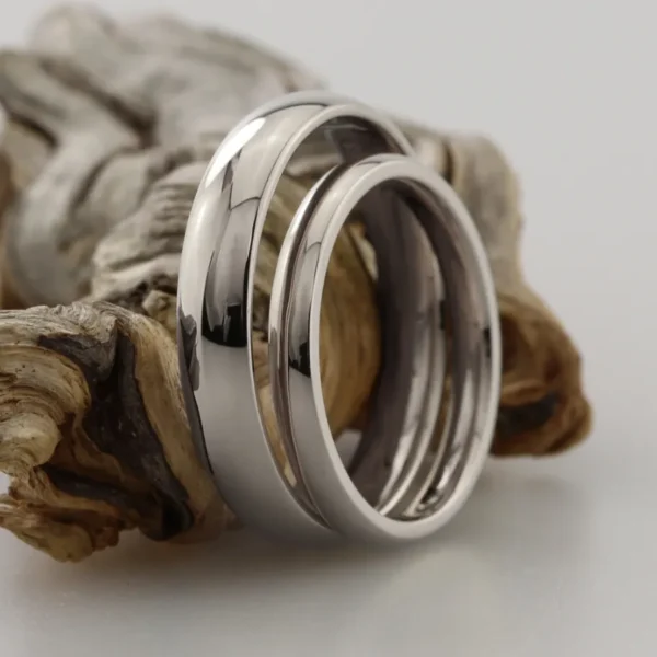The Devons: Handmade 950 Platinum Matching Wedding Ring Set