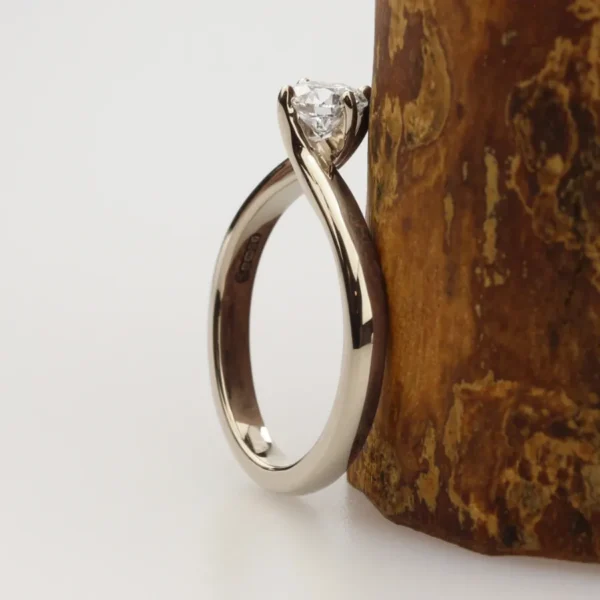 The Flours: Ethical Diamond or Moissanite 18ct White Gold Twisted Prong Engagement Ring