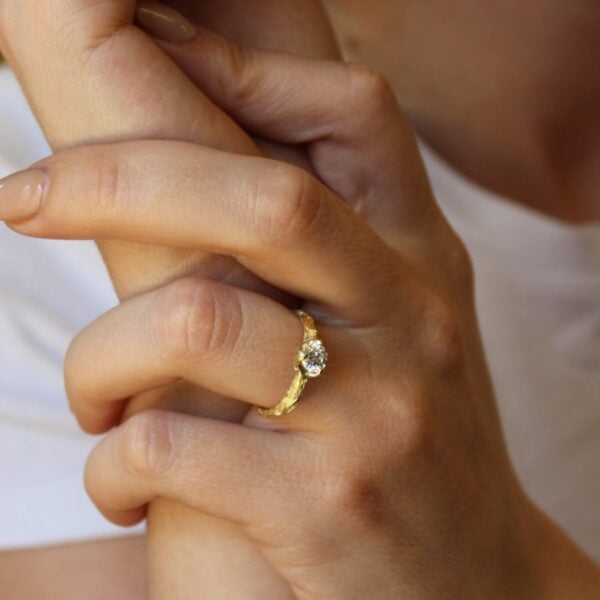 The Mossy: Handmade 18ct Gold Diamond or Moissanite Twig Engagement Ring
