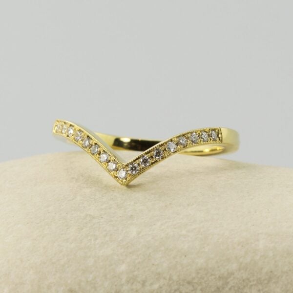 The Dee: Recycled 18ct Yellow Gold Bespoke Contoured Point Bead Set Diamond or Moissanite Ring