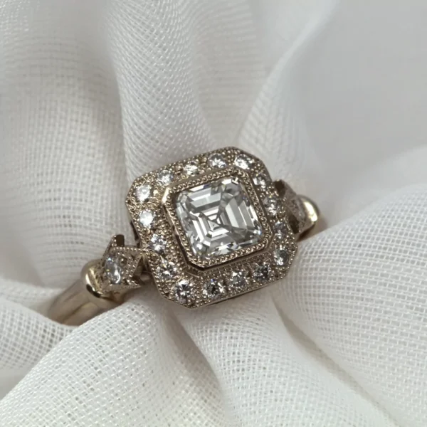 The Lochay: 18ct Palladium Rich White Gold Asscher Cut Diamond Engagement Ring (1.1ctw)