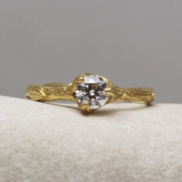 The Mossy: Handmade 18ct Gold Diamond or Moissanite Twig Engagement Ring