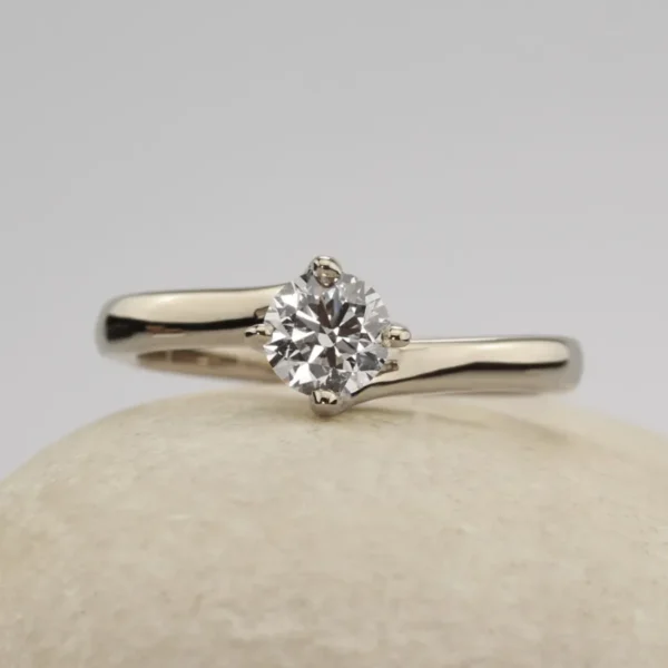 The Flours: Ethical Diamond or Moissanite 18ct White Gold Twisted Prong Engagement Ring