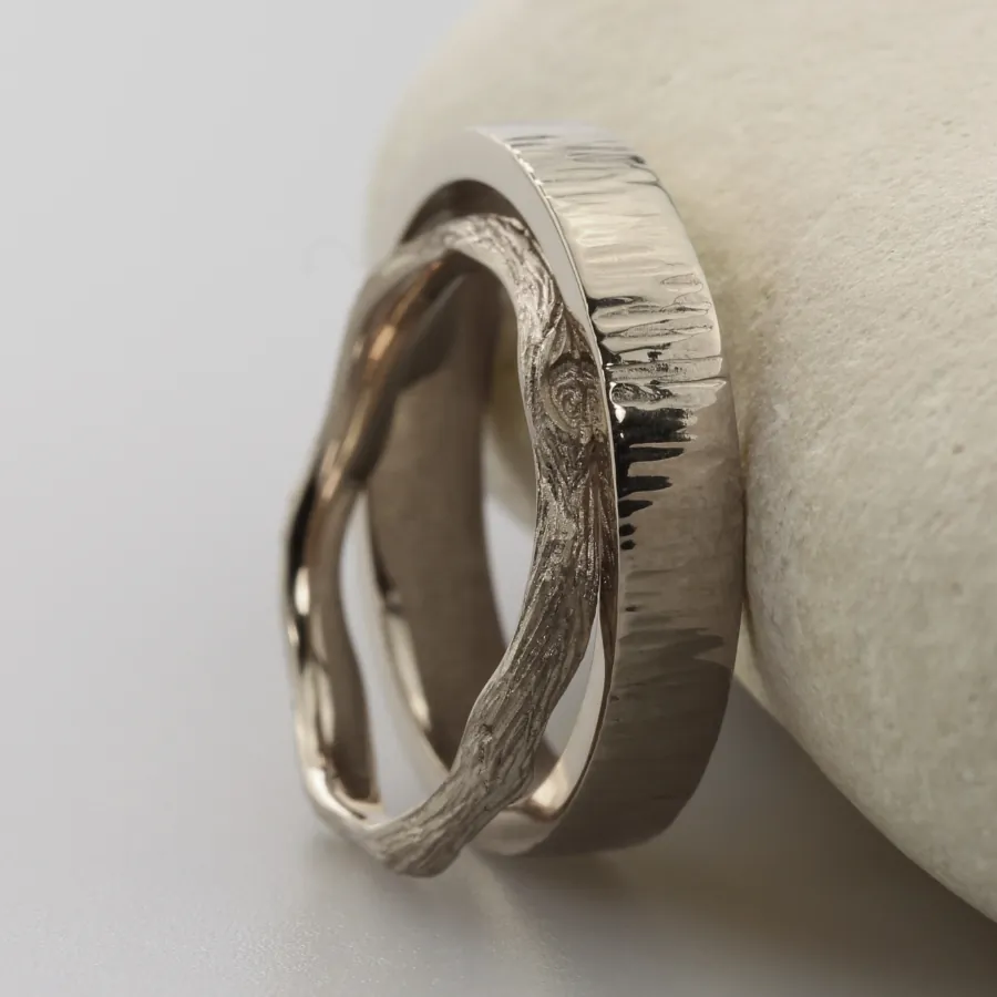 The Twig and Bark: Handmade 18ct White Gold Wedding Ring Set