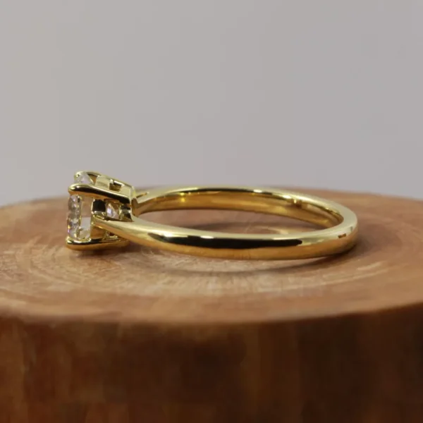 The Klunie: 18ct Yellow Gold Four Prong Basket Solitaire Moissanite or Diamond Engagement Ring